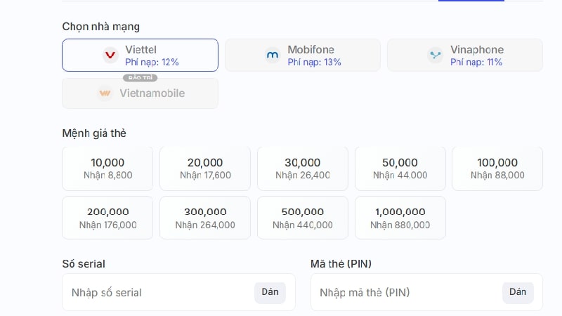 Nạp tiền để tham gia Bầu Cua Qibet