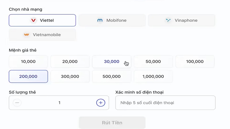 Hướng dẫn rút tiền Qibet qua thẻ cào